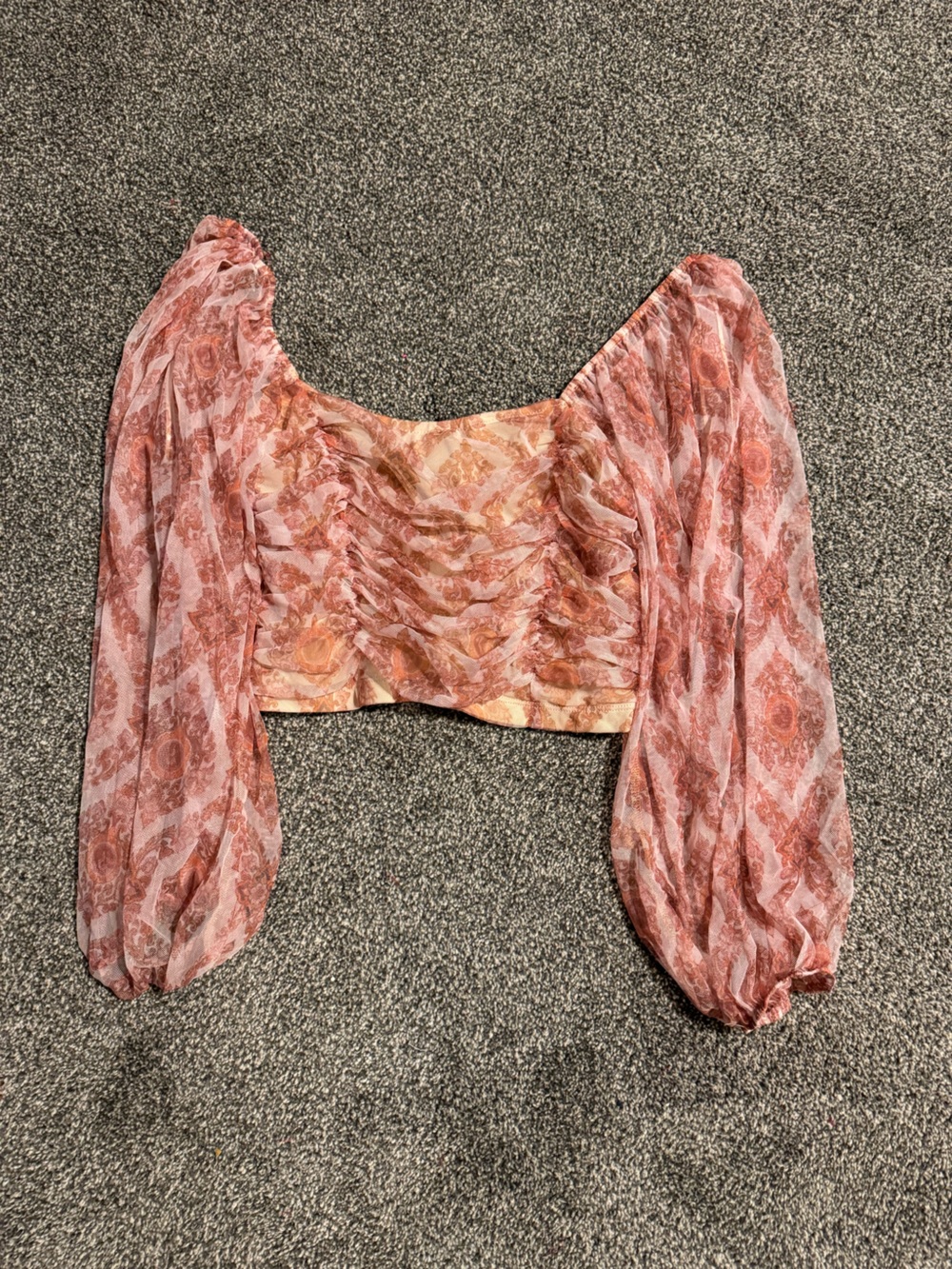 Sheer Paisley Print Long Sleeve Tee in Dusty Rose